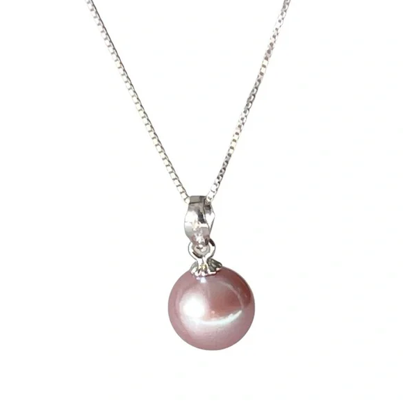 Real Round 3A Purple Freshwater Pearl Pendant 925 Sterling Silver Necklace - Picture 14 of 14